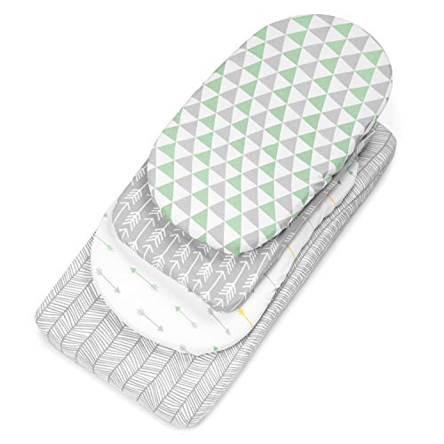 BaeBae Bassinet Fitted Sheet for Halo, Mika Micky, Maxi COSI & Others - 4 Pack 100% Jersey Knit Cotton - Standard Size Oval or Rectangular Pads for Boys & Girls