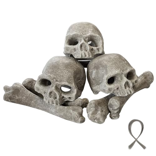 MrGas Log 9 Pcs Ceramic Skulls for Fire Pit Durable Reusable Fireproof Fire Pit Skull Log for Bonfire Campfire Fireplace Firepit Halloween Decor for Gas Propane Suitable for Winter Fireplaces