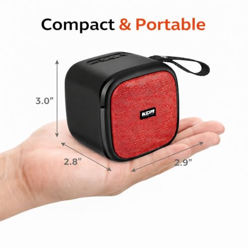 Image of KDM 30 DotCom Portable Bluetooth Speaker, 5W Clear Sound, 8H Playtime, TWS Pairing, FM Radio, Hanging Strap, USB /TF, Type-C Charging, Compact Design,Red