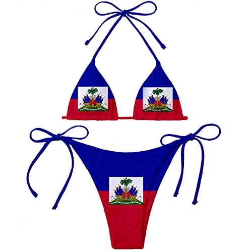 Haiti Country Flag Print Women Micro Sexy Bikini Bra Set Summer Beachwear Sexy Beach Two Pieces Bathing Suits