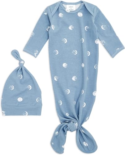 Image of aden + anais Comfort Knit Knotted Newborn Baby Gown and Hat, 2 Piece Set, 0-3 Months