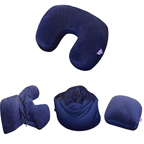 Image of VIAGGI 2 in 1 Navy Blue Microbeads U Shape Neck Pillow for Travel and Relief Neck Pain Cervical Orthopedic Pillow