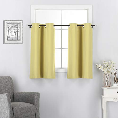 Short Curtains Blackout - Insulated Window Treatment Cafe Curtains - Grommet Top Half Window Curtains Tailored Tiers/Valances For Kitchen Or Any Small Window, W 30 X L 36 Inches, Yellow, 2 Pieces #TOP6