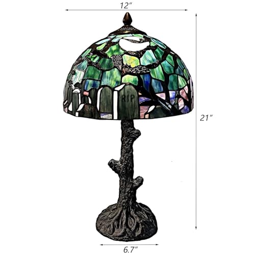 Image of Bieye L10971 Bats Flying Graveyard Tiffany Style Stained Glass Table Lamp