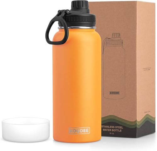 Image of koodee Insulated Water Bottle, 32 oz Stainless Steel Double Wall Vacuum Wide Mouth Sport Bottle with Leakproof Spout Lid (Cosmic Orange)