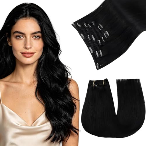 Image of Easyouth Black Hair Extensions Clip Ins, Invisible, for Short Hair