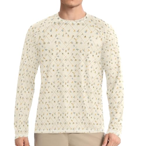 Cream Gingham Rash Guard for Men Long Sleeve UPF 50+ Mens Sun Protection Shirts for Fishing Hiking Running
