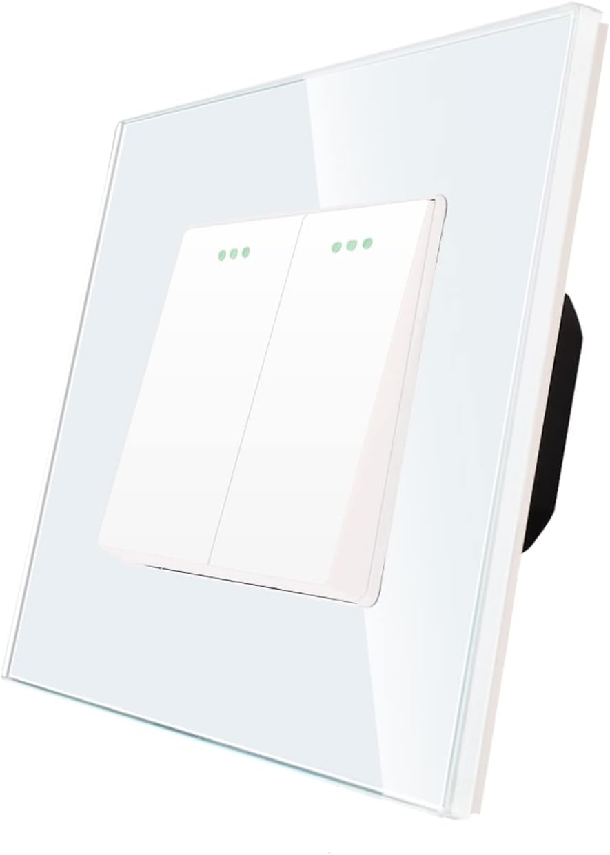 CNBINGO 2-Way Light Switch,Rocker Button Switch Modern Wall Switch with Phosphor Dots, Tempered Glass Panel