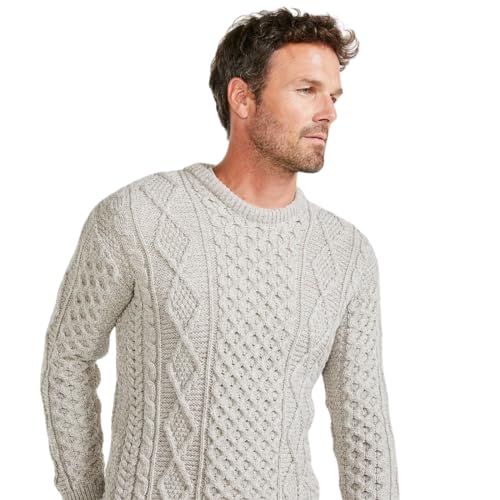 Aran Woollen Eireann Mens Irish Cable Knit Sweater, 100% Super Soft Merino Wool, Made in Ireland,Eireann, Oatmeal, Large2