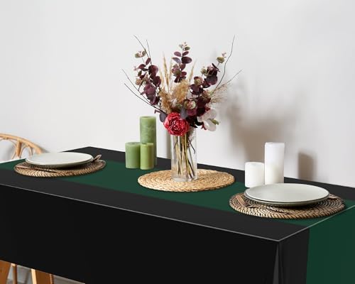 Image of Oudain 6 Pcs Plastic Table Cloths Disposable 54 inch x 108 inch, Dark Green, Black | Rectangle Table Cover, Waterproof Tablescloths for Back to School Wedding Baby Shower Birthdays Party Decoration