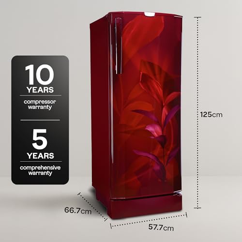 Image of Godrej 185 L 5 Star 5 Years Comprehensive Warranty Technology| Toughened Glass Shelves| Large Shelve Space Direct Cool Single Door Refrigerator (2026 Model, RD 195EN TAI MN WN, Marine Wine)