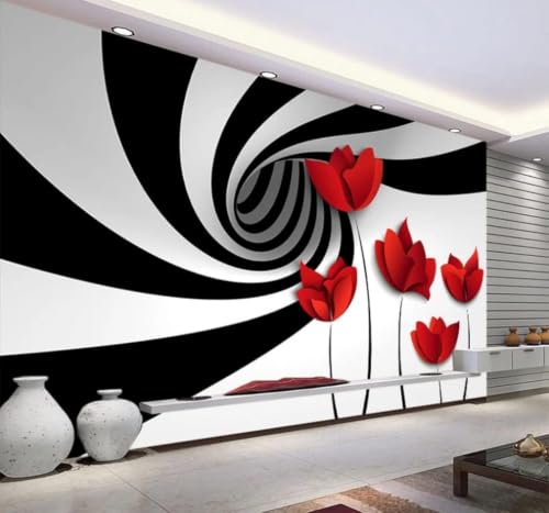 Papier peint 3D rayures noires et blanches 200x140 cm pour salon