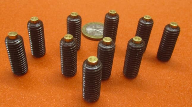 Black Oxide Steel Brass Tip Metric Set Screw M10 x 1.5 mm x 25 mm Length 10 pcs