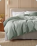 Bedsure Cotton Duvet Cover Queen - 100% Cotton Waffle Weave Sage Green Duvet Cover Queen Size, GentleSoft™ and Breathable Bedding Set for All Season, 3 Pieces, 90'x90'