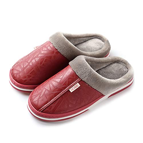 Men's Women's Slippers Foam Memory House Outdoor Indoor Shoes Slip-on Sole Clog Plush Anti-Skid Comfort Fleece Lining Fuzzy Cotton(6 M US Men - 7 M US Women,23.5 cm Heel to Toe Red