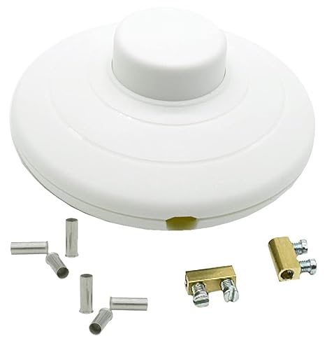Fußtretschalter Weiß + 6 Stk. Aderendhülsen + 2 Stk. Anschlussklemmen f. 2G/3G Kabel 250V/2A Fußschalter Schnurzwischenschalter SET