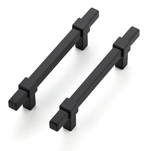 3 Pack Black Cabinet Handles, 3-3/4" Hole Center Kitchen Drawer Pulls