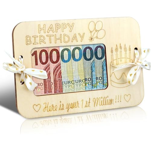 Money Gift Holder, Wooden Birthday Money Holders 'One Million' Cash Gift Holder for Birthday Party Birthday Present. (Birthday)
