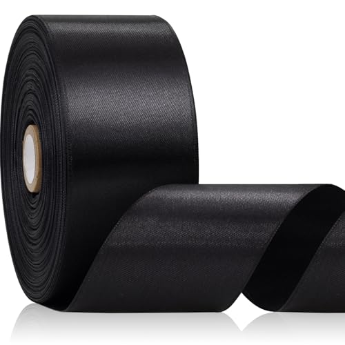 Apeseek 2 Inch 60 Yards Black Satin Ribbon Solid Polyester Fabric Ribbon for Gift Wrapping Crafts Floral Bouquet Wedding Barthday Party Festival Christmas