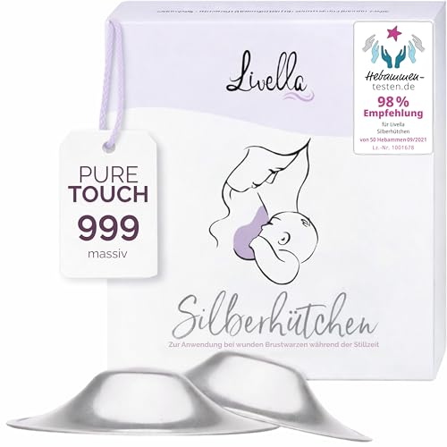 Image of LIVELLA - Original Silver Nursing Cups - Made in Germany with 999 Silver - Universal Fit - Protect and Soothe Sore Nipples - Silver Nipple Shields for Breastfeeding - FDA-Registered