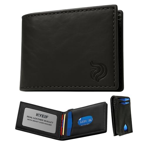 Real Leather Wallet for Men with Credit Card Holder – RFID Blocking Smart Wallet for Men with Pop Up Push Button Card Ejector – Stylish Men's Accessory for Travel, Business, and Everyday Use (BLACK)