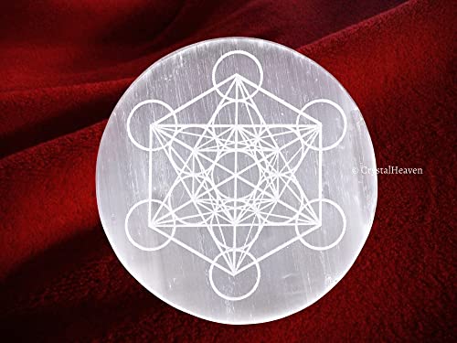 Image of Crystal Heaven Certified Selenite Charging Plate,4 Inch Engraved Metatron Cube Selenite Plate For Crystal Cleansing Re-Energy Work,Meditation And Pooja