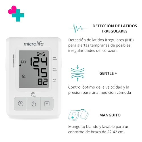 MICROLIFE Tensiómetro de Brazo BP B2 Basic. Monitor de Presión Arterial para Uso Doméstico. Aparato de la Tension Electrónico. Tensiómetro Digital de Brazo con Detección de Latidos Irregulares. - imagen 2
