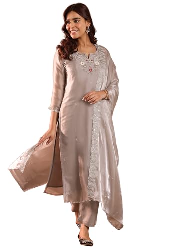 Image of Libas Yoke Design Silk Blend Straight Kurta With Trouser and Dupatta