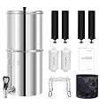 FACHIOO 2.25G Gravity-Fed Water Filter System with 4 Black Carbon Filters, Water View Spigot and Stand, NSF/ANSI 42 Standard, Reduce Chlorine, for Home, Camping, RVing, Off-Grid, Emergencies