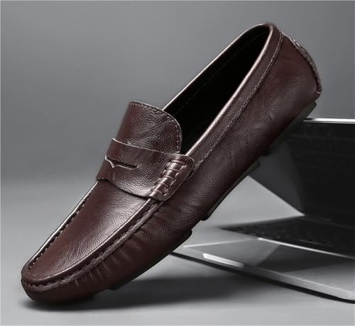Loafers for Men Genuine Leather Stitching Detailed Round Toe Comfortable Resistant Flat Heel Casual Wedding Slip-On Boat Shoes2