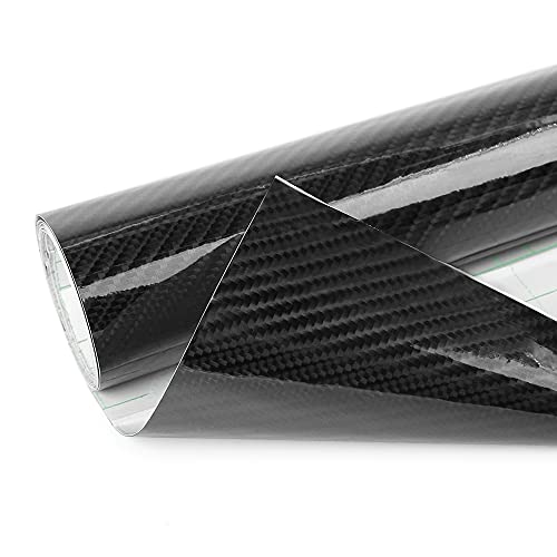 Film vinyle 6D fibre carbone sans bulle auto étirable adhésif noir 300x50cm