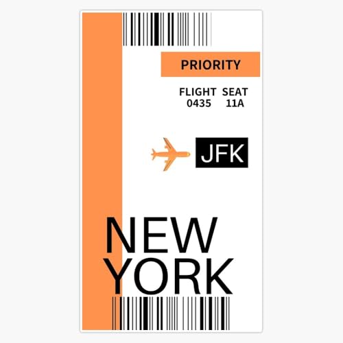 New York JFK Airport Boarding Pass Priority Flight Ticket Travel Design for Aviation Enthusiasts Travelers 5" Vinyl Decal Bumper Sticker