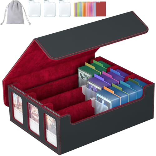 Image of 3-Row Trading Card Storage Box, Bulk Cards Case for 2400+ Mtg tcg Magic Playing Game Card Organizer, Commander Deck Box with 3 Supports & 24 Dividers