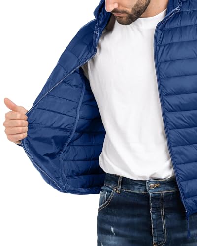 Image of Polu Men's Puffer Jacket with Hood Lightweight Windproof Water-Resistant Winter Down Jacket For Outdoor Hiking Camping(Blue,XL)