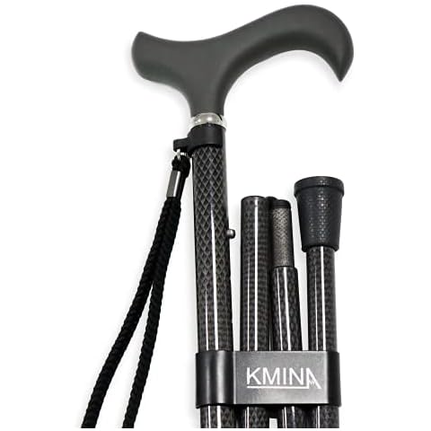 KMINA PRO - Gehstock Klappbar Carbon, Gehstock Damen Höhenverstellbar, Gehstock Herren Elegant, Spazierstock Herren Schwarz, Gehstock Leicht Carbon, Gehstock Faltbar, Gehstock Kohlefaser Cover