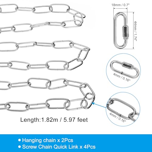 Image of PATIKIL 6ft Lighting Hanging Chain, 2pcs Metal Looping Chain with Quick Link Screw Lock Connectors for Plant Pot Chandelier Pendant Light Fixture, Silver Tone
