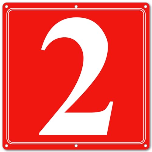 Image of Premium Aluminum Number Signs 2, Metal 12 inch X 12 inch Red Numbered Signs Outdoor for Parking Lots, Floor, Dock, Court, Aisle, Field, High Visibility, No Fade, Weather-resistant