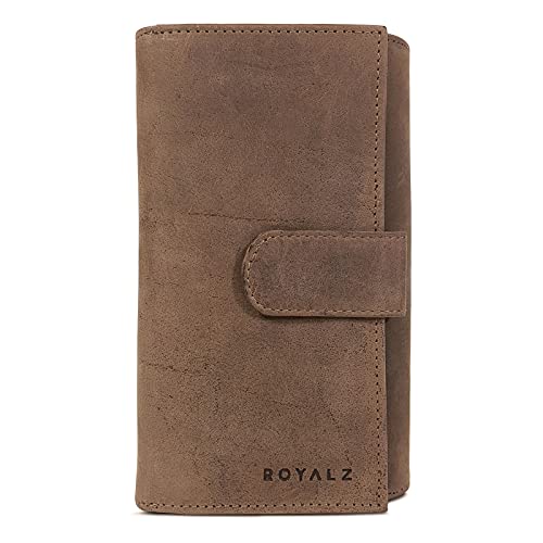 ROYALZ Vintage lederen portemonnee voor dames grote portemonnee met veel vakken RFID-blokkering portemonnee liggend formaat, Montana bruin, m, - Image 3