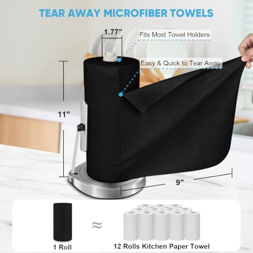 Image of AIDEA Microfiber Cleaning Cloth Roll 55 Sheets, Cleaning Rags Black 11x9 inch