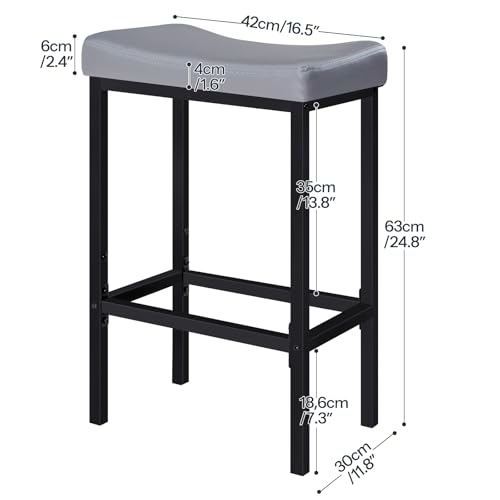 Image of HOOBRO Bar Stools Set of 2, 24.8 Inches Bar Chairs, Counter Height Stools, Saddle Barstools with Curved Surface, 2.4 inch Thick Upholstery, for Kitchen, Dining Room, Gray and Black BG10BY01