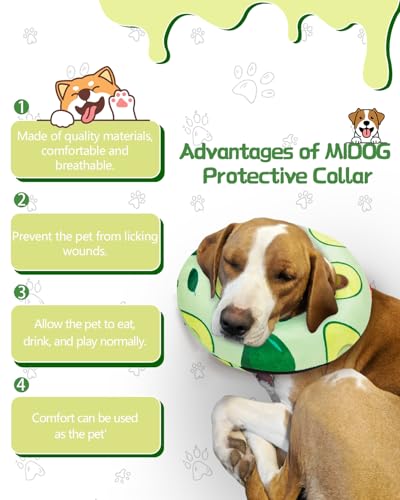 Image of MIDOG Inflatable Dog Cone Alternative for After Surgery - Soft Protective Donut Collar Prevents Licking, Comfortable Recovery E-Collar Alternative for Small Medium Large Dogs (Avocado,L)
