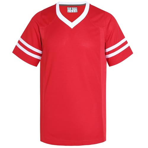 Pullonsy Red Football Jerseys for Men Women Unisex New Year Party Shirts Christmas Tops Team Game Vintage Outfit White Stripe-Red Jersey,Men Size Medium
