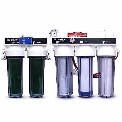 LiquaGen - 6 Stage Heavy Duty - 0 TDS/PPM Reverse Osmosis/Deionization Aquarium Reef Water Filter System | Ultimate Purification RO/DI Machine w/Dual Deionization Canisters (75 GPD)