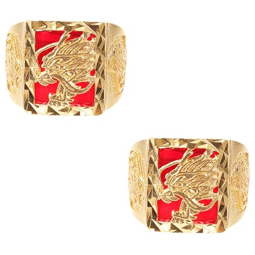 TEHAUX Anel Quadrado De Dragão Do Zodíaco Chinês 2 Peças Joias De Pedras Preciosas Masculinas Anéis