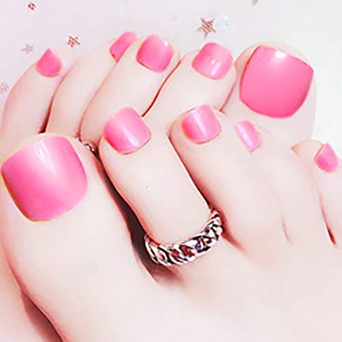 Woeoe Bling Glossy False Toenails Barbie Pink Short Fake Toe Nails Full Cover Artificial Press on Toenails for Women and Girls (24Pcs)