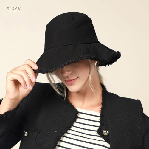 Image of CHOK.LIDS Frayed Bucket Hats for Women Men Unisex Trendy Washed Cotton Floppy Wide Brim Boonie Outdoor Summer Beach Headwear