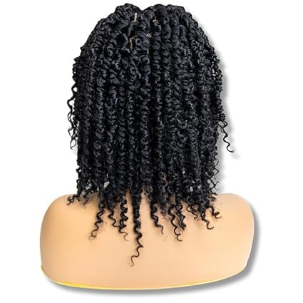 PIB 12'' Single Full Lace Wig Spring Twist Square Parted Knotless Braided Wigs for Black Women Synthetic Lace with Natural Baby Hair (#1B Off Black,