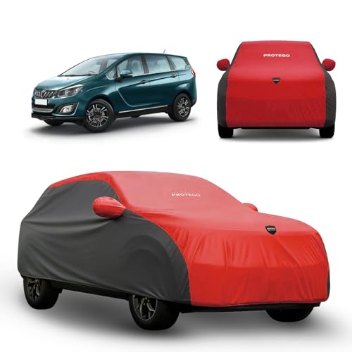 Image of PROTEGO Prime Series India's 1st Anti-Tear Car Cover for Mahindra Marazzo | Heavy-Duty, Custom Fit, All Weather Protection | 100% Waterproof, Windproof & Hail Resistant | 2-Year Warranty | Red + Black