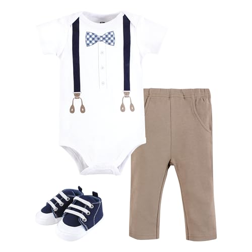 Image of Hudson Baby Unisex Baby Cotton Bodysuit, Pant and Shoe Set