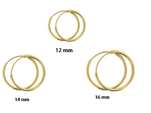PINTI 925 Sterling Silver Hoop Sleeper Earrings |Size: SET B (12, 14, 16mm)|Style: Yellow Gold Dipped|